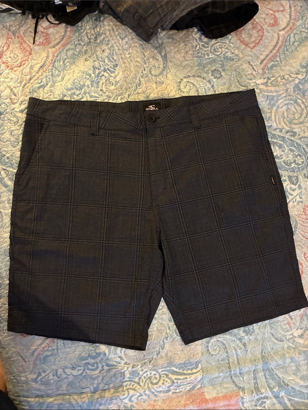 O'Neill Black Plaid Flat Front Men's Shorts